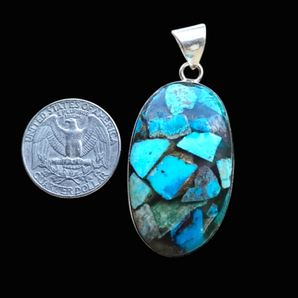 Chrysocolla with Copper 925 Sterling Silver Oval Statement Necklace